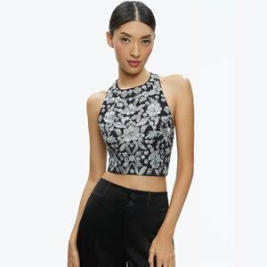 NEW Alice + Olivia - Size 12 Tru Racer Back Fitted Crop Top - Black/Silver